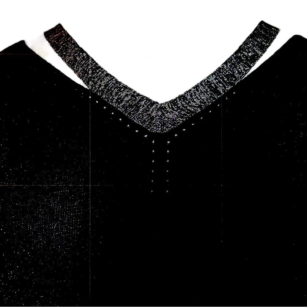 JOSEPH A. Black & Silver V-Neck Lightweight Sweater with Silver Cut-Out Accents